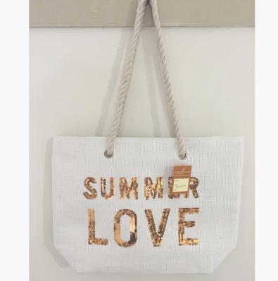 China Storage Customize Special Sequin Fabric Beach Bag , Straw Beach Bags For Women for sale