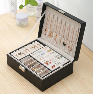 China Eco-friendly Wooden Double Layer With Lock Small Jewelry Case Travel Jewelry Organizer Storage Jewelry Box for sale