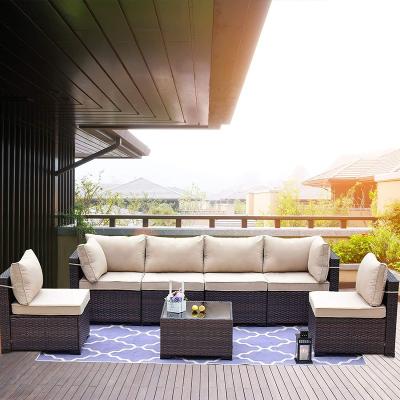 China Minimalist Sofa Garden Rattan Sofa In PE Material Aluminum Frame Patio Rattan Sofa for sale