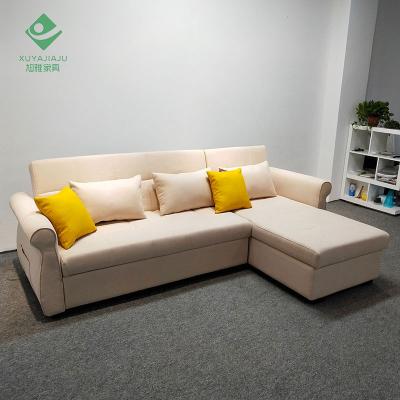 China Foldable Custom Fabric Couch Light Pink Sectional Bed With Stools 195*190 Cm for sale