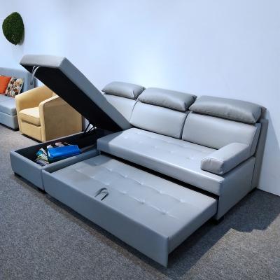 China Modern Convertible Foldable Leather Sofa Bed L Shape Folding Corner Sofa With Bed With Armrest SofaBed for sale