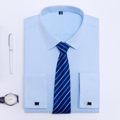 China high quality Anti-wrinkle men's shirts cotton double cuff shirts long sleeve square neck business dress shirts available in stock for sale