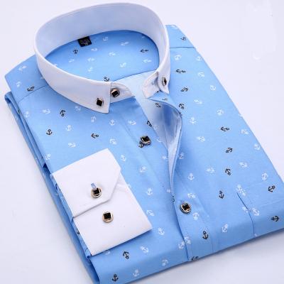 China High Grade Anti-Wrinkle Collar And Cuff Contrast Button Down Slim Fit Collar Long Sleeve Printed Shirt For Men for sale