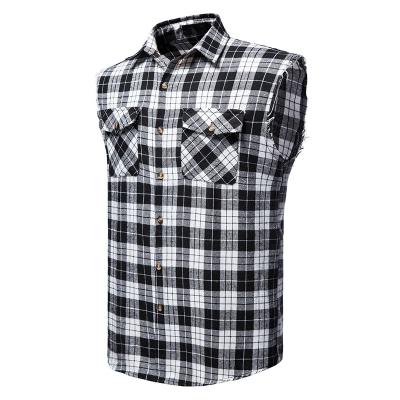 China Anti-Wrinkle Wholesale Hot Selling Men's Casual Flannel Plaid Shirt Cotton Plus Size Tank Tops Sleeveless Shirts for sale