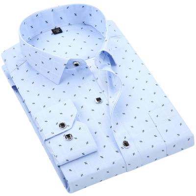 China Anti-wrinkle fashion man slim printed fashion long sleeved dress shirts with high quality for sale