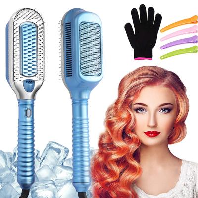 China Mesky 309 Flat Iron Ice Therapy Hair Straightener Brush Nondisposable Ion Flat Iron Cold Cool Wrap No Heat Anion Ice Cold Flat Iron Brush for sale