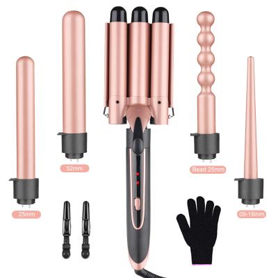 China Hair Curler 2022 Hot Sale Home Professional Electric LED Three Barrel Hair_Curler PTC Wavy Ceramic Women 3 Barrels Deep Wave Curling Iron for sale