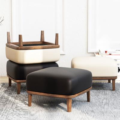 China (Others)High Quality Nordic Modern Adjustable Creativity Solid Wood Legs Leather Upholster Ottoman Stool For Home for sale