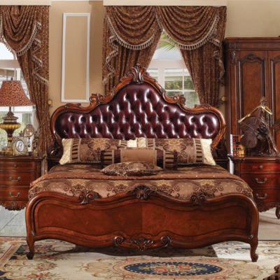 China Durable Solid Wood Headboard Queen Bed Luxury Bedroom Furniture King Size Bed for sale