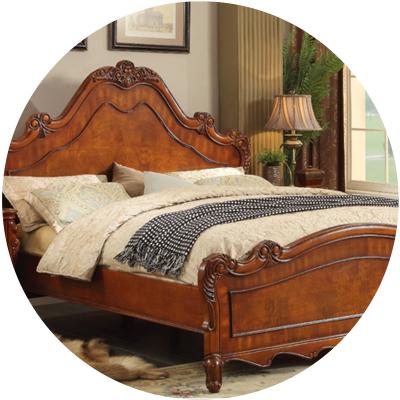 China Durable Luxury Classic Wood Color Solid Wood European Bedroom Furniture Antique King Queen Bed for sale