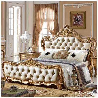 China Retro Design King Size Wood Luxury Convertible Palace French Design Genuine Leather Antique Beds for sale