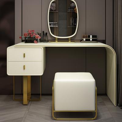 China Wholesale Modern Convertible Bedroom Dresser Style White Leather Vanity Makeup Corner Table With Mirror for sale