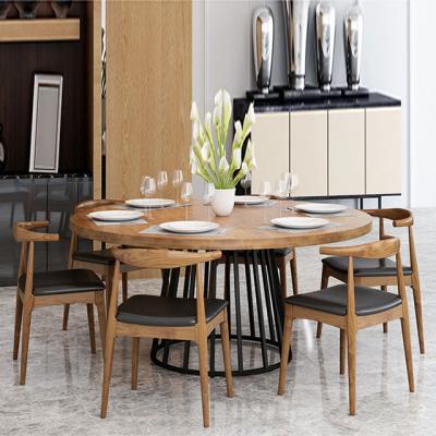 China Contemporary Adjustable Industrial Style Furniture (Other) Round Dining Tables and Chairs Solid Wood Dining Table Set for sale