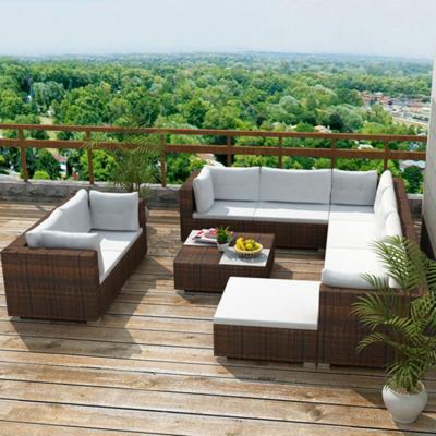 China Outdoor Corner Sofa Set Modern Terrace Leisure Hotel Furniture 1 2 3 Seater PE Rattan Garden Sofa for sale