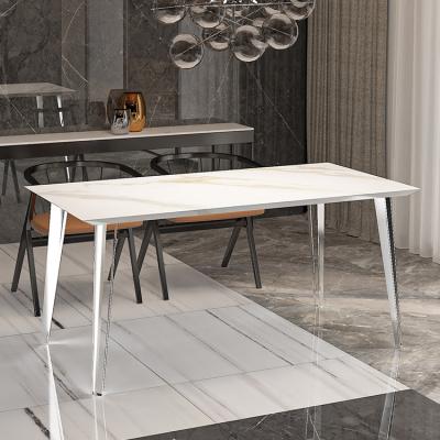 China (Size)Adjustable Modern Nordic Marble Countertops Stone Rectangular Marble Dining Table With Stainless Steel Leg for sale