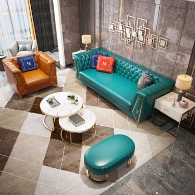 China (Others)Adjustable Furniture Sofa Set Real Leather Green Classic 3 Seat Sofa For Living Room from FEIFAN for sale