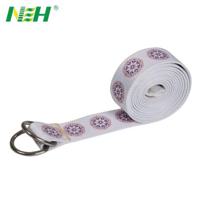 China Assets; Non-Toxic 100% Cotton Yoga Strap D-Ring Buckle Stretch Bands With Flower Print Daily Fitness Exercise Stretching Strap for sale