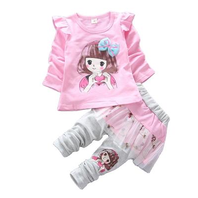 China Girls sweet spring and net yarn skirt pants suit new baby two-piece long-sleeved cartoon suits 2021 autumn for sale