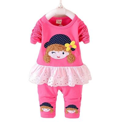 China Girls Clothing 2021 Fashion Casual Suit Cartoon Girl Autumn Long Sleeve Two Piece Suit With Lace Edge Child Suit for sale