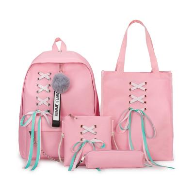 China Waterproof Korean Style High School Backpack Set 4 Pcs Bag For Girls Outdoor Canvas Backpack Set for sale