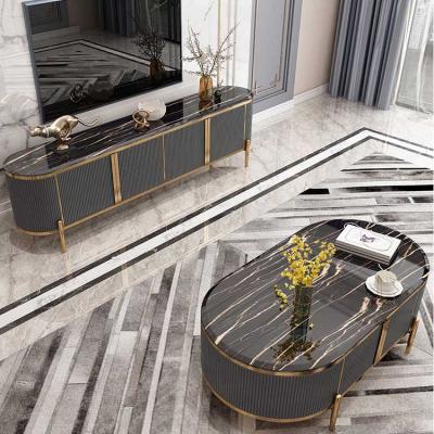 China Modern Luxury Nordic Simple Style Marble TV Cabinet Tea Coffee Tables Combination Set High Grade Floor Cabinet Living Room Furniture for sale