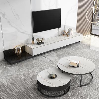 China Modern Simple Luxury Black Or White Rock Slab Top With Metal Legs Coffee Tables And TV Cabinet Set Modern Living Room Furniture Designs for sale