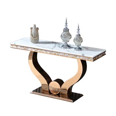 China New arrival and home hotel furniture modern luxury stainless steel gold marble top console table for sale