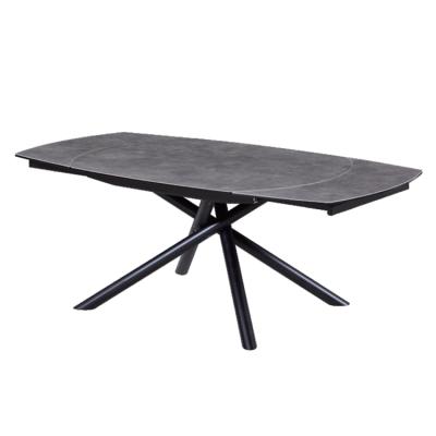 China Hot Sale Solid 4/6/8/10/12 Metal Ceramic Top Leg Large Space Saving Popular Marble Clumped Stone View Extendable Dining Table for sale