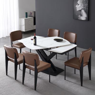 China Solid Wholesale Italian Style Extendable Dining Table Top With Carbon Steel Frame Legs Modern Home Furniture for sale