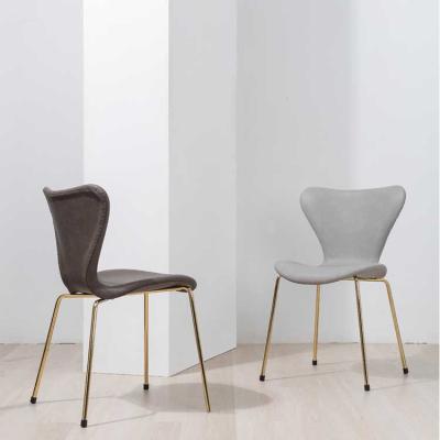 China Hot Sale Modern Light Luxury Home Furniture Gray Velvet Fabric Dining Chairs With Gold Metal Legs for sale