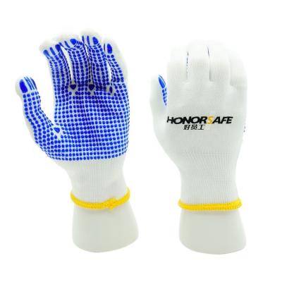 China Modern Life 2022 HONORSAFE 13G PVC Dotted Cheap Hand Cotton Polyester Work Gloves With PVC Grip Dots for sale