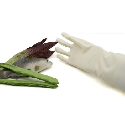 China Modern Living Household Kitchen White Green Wash Dish Cleaning Gloves Waterproof Long Sleeve Latex Gloves for sale