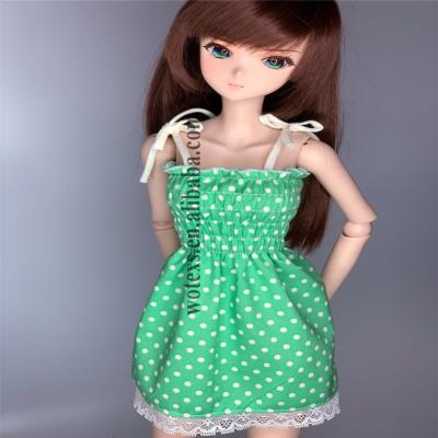 China DC021 Cotton Fabric Green Color Girls Doll Clothes Custom Handmade Long Lace Up Wedding Dress For Doll for sale