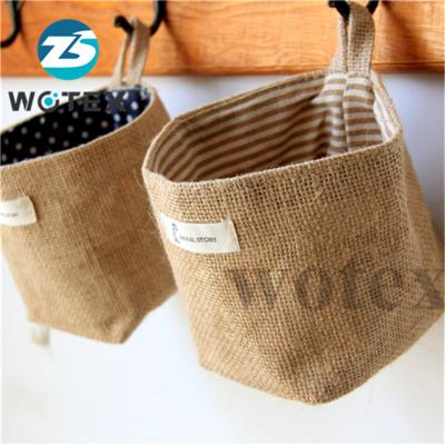 China BJ024 Handled Custom Design Wholesale Burlap Bin Lining Storage Basket Burlap Bags For Flower Pot Clothing Books Gift for sale