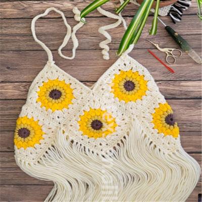 China New Design CL007 Handmade Crochet Women Neck Anti-pilling Ladies Summer Crochet Bikini Sunflower Top for sale