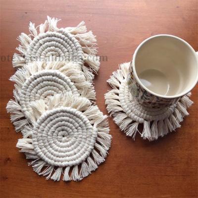 China HC007 Viable Wholesale Promotional Macrame Coasters Mats For Drinks Cotton Table Macrame Tea Coasters for sale