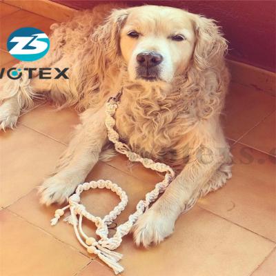 China PL008 design100%cotton Dog Cotton Viable Rope Leash Handmade Macrame Pets Leashes Collar for sale