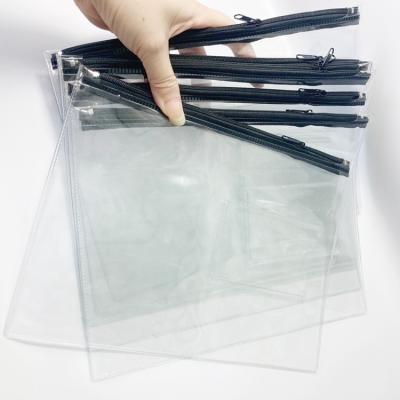 China Recyclable Plastic Frosted Bags With Black Zipper Waterproof PVC Pencil Case With Resealable A5 Zipper Envelope Folder Holder For Bill Coins for sale