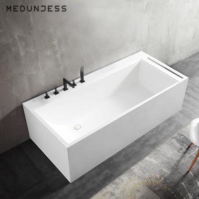 China Easy Clean Free Standing Solid Outdoor Bathtub Hotel Project Rectangle Stone Bathroom Hot Tub for sale