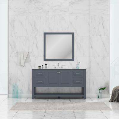 China Modern Luxury Solid Wood Stone Counter Top Sink Bathroom Vanity Cabinet With Mirror for sale