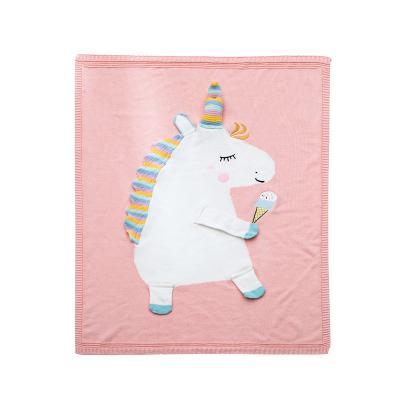 China New Design Anti-Static Pink Unicorns Knitted Cotton Kids Blanket For Newborn Baby for sale