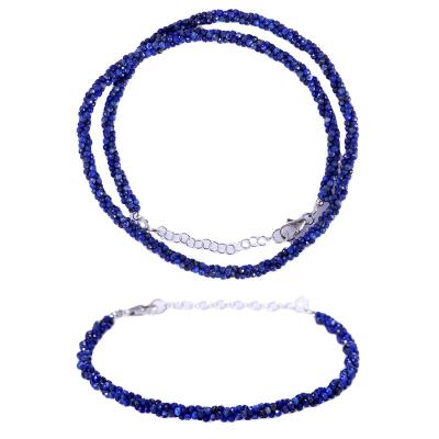 China CLASSIC lapis lazuli bracelet and lapis lazuli necklace micro faceted round 3 strands gemstone cord style braided necklace and bracelet for sale