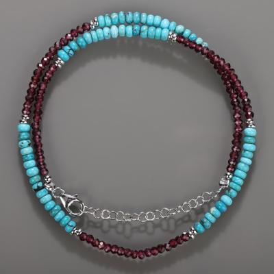 China CLASSIC 1 Strand Garnet Beads Necklace with Purple Turquoise Gemstone Silver Handmade Garnet Turquoise Beads Necklace 925 for sale