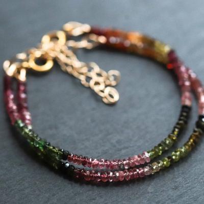 China Tasty Vintage Mini Tourmaline Bracelet Tourmaline Micro Faceted 3mm Stones 18K Gold Filled Gift For Her for sale