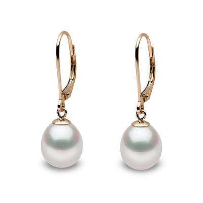 China Vintage Freshwater Pearl Earrings 925 Sterling Silver Lever Back Gold Plated 9mm Drop Pearl Earrings for sale