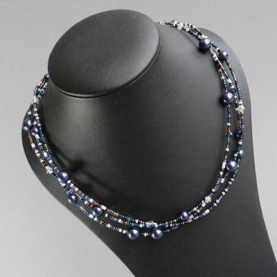 China FASHIONABLE Navy Blue Strand Multi Necklace Twisted Pearl and Crystal Necklace Multi Color Women Jewelry for sale