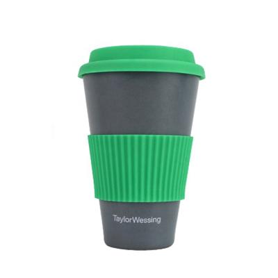 China 450ML Viable Bamboo Fiber Degradable Coffee Cup Reusable Degradable Coffee Mug With Silicone Lid And Sleeve for sale