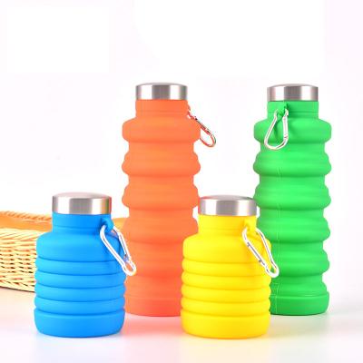 China Viable Outdoor Portable Collapsible Cup Magic 500ML Silicone Water Sports Bottle Spiral Collapsible Cup With Carabiner Hook for sale