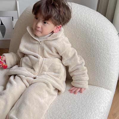 China Casual wholesale children's clothing girl boy's hooded soft warm fleece sherpa pajamas autumn winter loungewear set 2-7 years old for sale