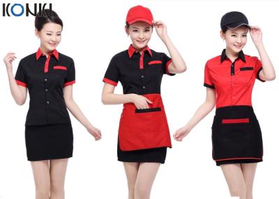 China Uniformes rojos y negros de las camisas del restaurante del color para las camareras en venta